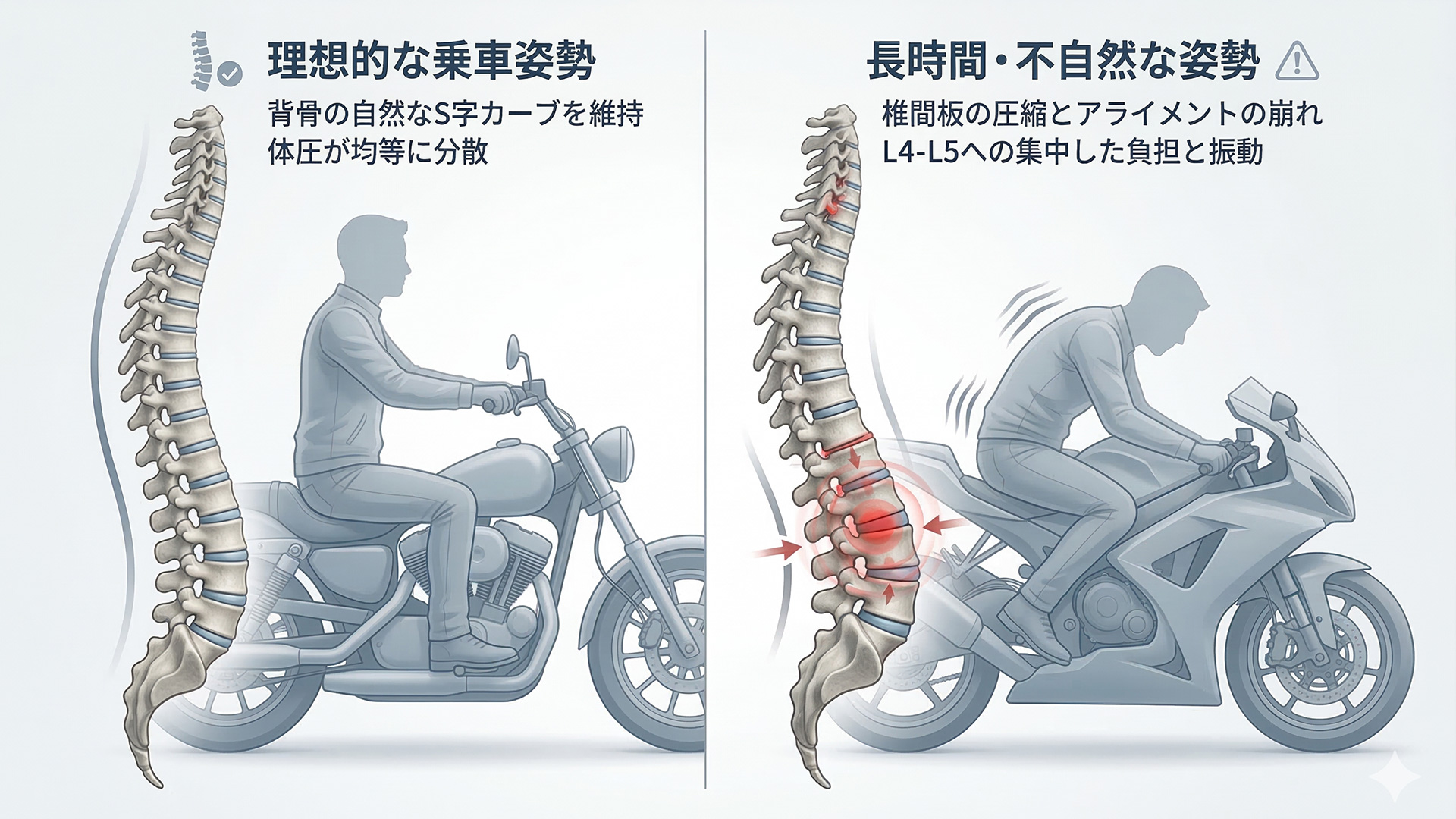 バイクに乗ると、なぜ腰痛に？体の仕組みから考える繰り返さないためのヒン